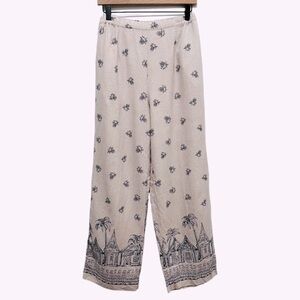 COLDWATER CREEK Linen Tropical Pineapple Print Pull On Wide Leg Pants, size S